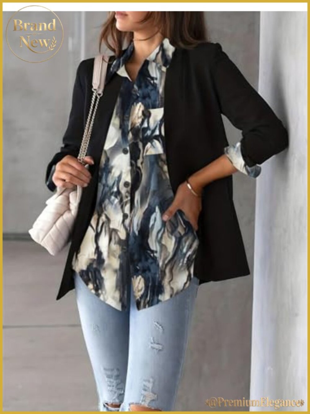 Womens Floral Button Down Shirt Long Sleeve Work Blouse with Pocket - Picture 2 of 6